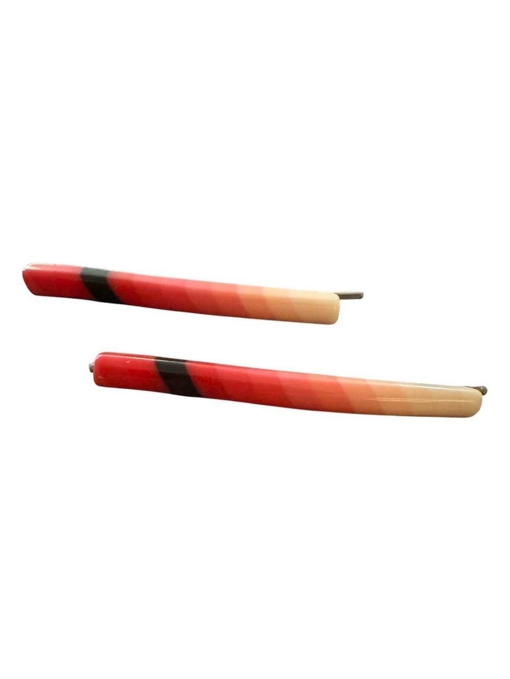 1970s Vintage Metal Back Hair Clips Bobby Pins in Red & Orange, Deadstock, 2.5”